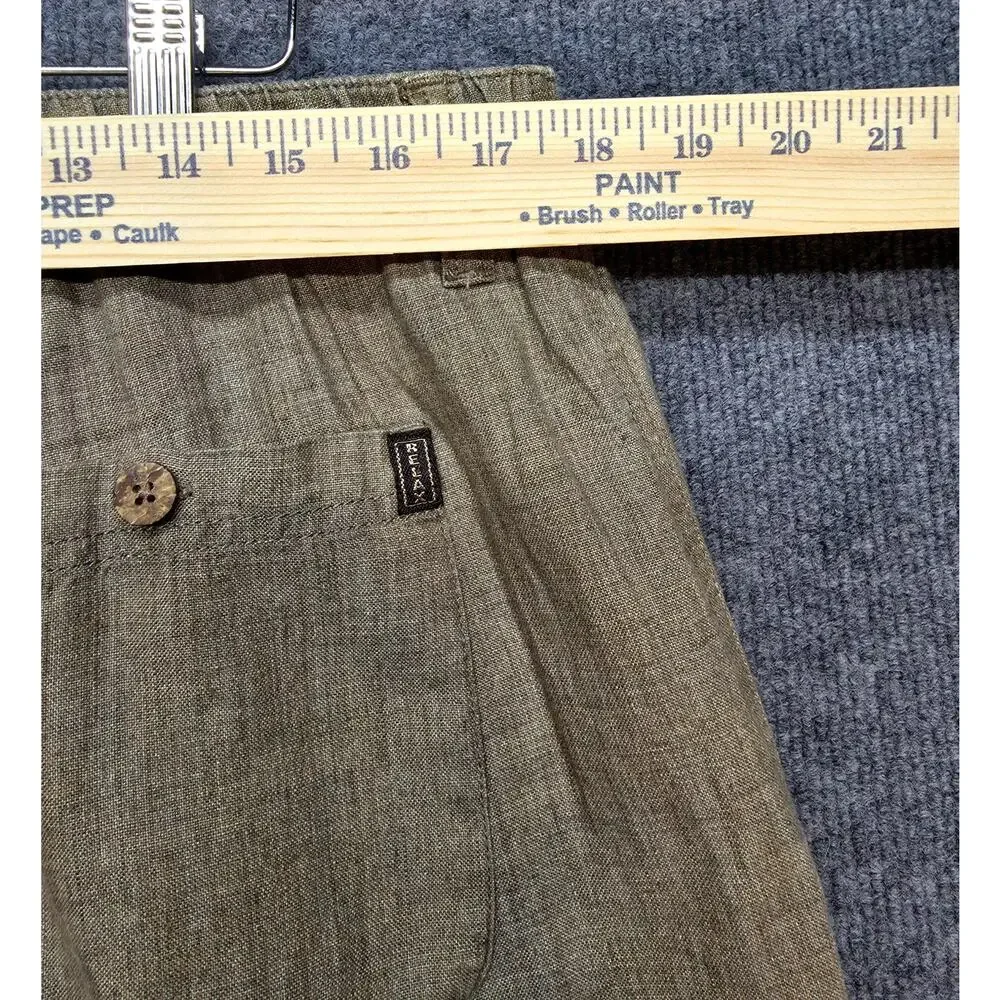 Tommy Bahama Mens Pleated 100% Linen Pants Size L Tan Beige Elastic Waist Preppy